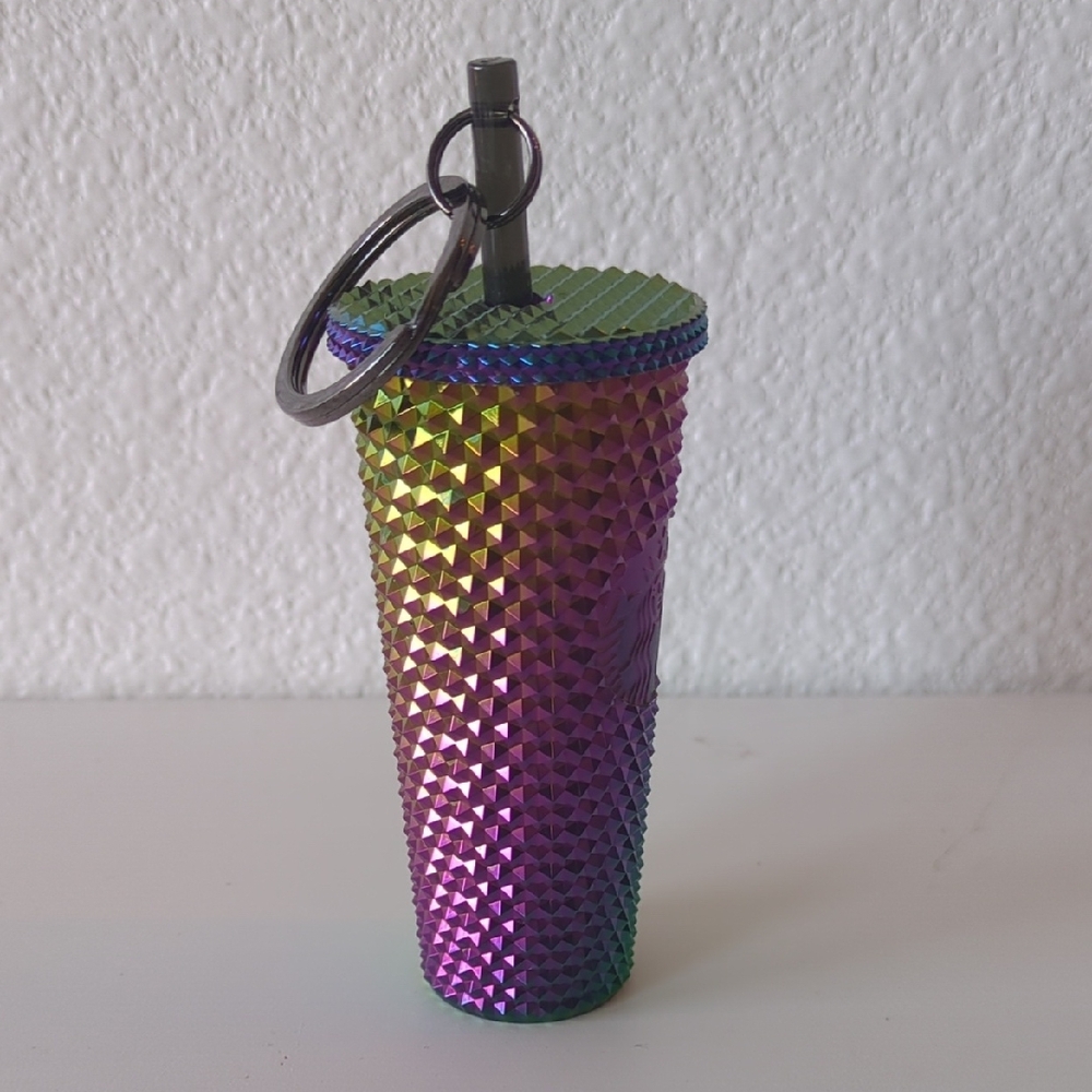 Starbucks 2023 Studded Oil Slick Rainbow Iridescent Tumbler Keychain Ornament - Picture 2 of 8